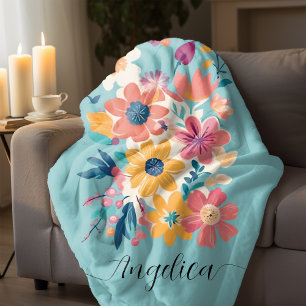 Couverture Polaire Nom Elegant Floral Flowers Motif Fleece Blanket