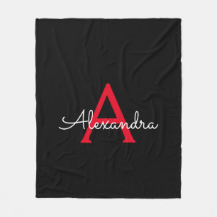 Couverture Polaire Nom en monogramme féminin écriture Red Black