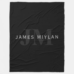 Couverture Polaire Nom et monogramme modernes Gris et noir