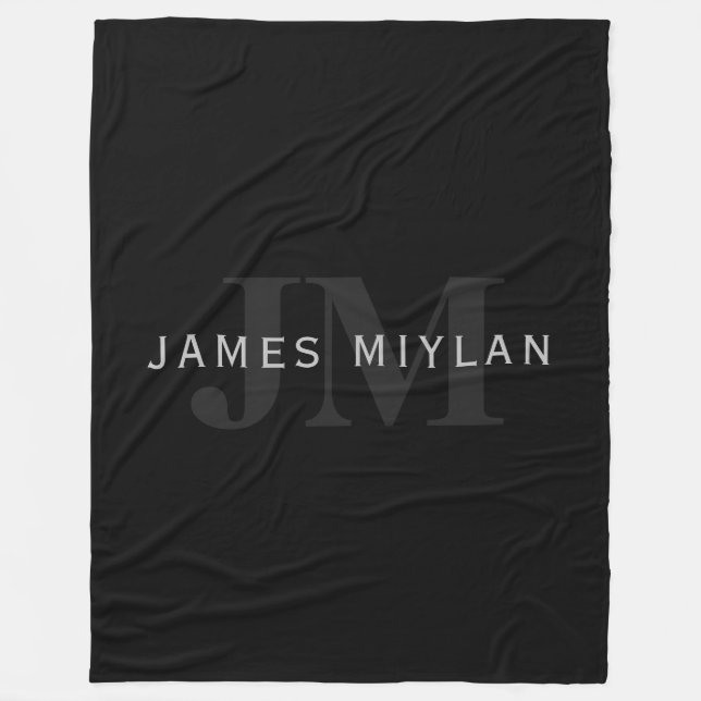 Couverture Polaire Nom et monogramme modernes | Gris et noir (Devant)