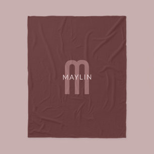 Couverture Polaire Nom Monogramme d'apparence moderne Rouge marron