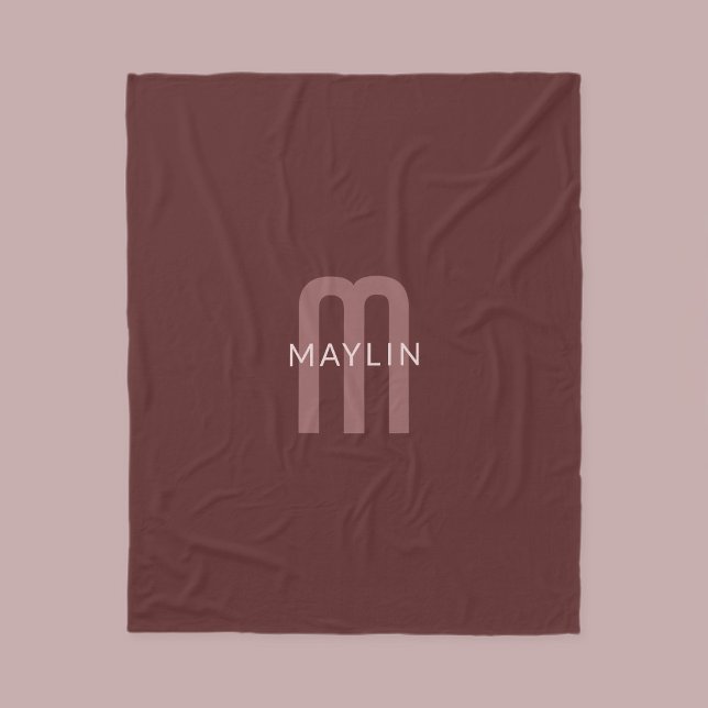 Couverture Polaire Nom Monogramme d'apparence moderne | Rouge marron (Créateur téléchargé)
