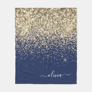 Couverture Polaire Nom Monogramme Pailleté Strass Fille Bleu Marine O