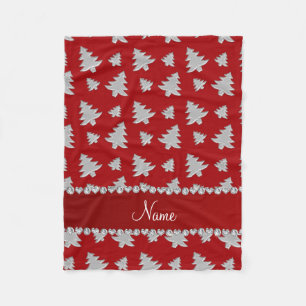 Couverture Polaire Nom personnalisé arbres de Noël argent rouge