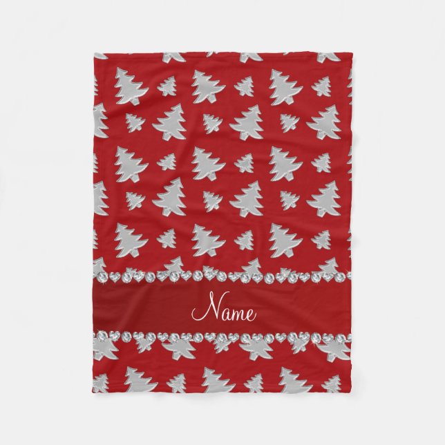 Couverture Polaire Nom personnalisé arbres de Noël argent rouge (Devant)