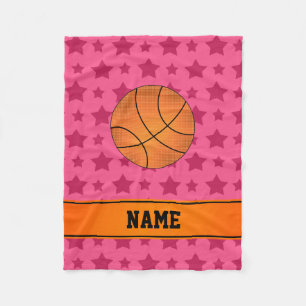 Couverture Polaire Nom personnalisé basketball étoiles rose