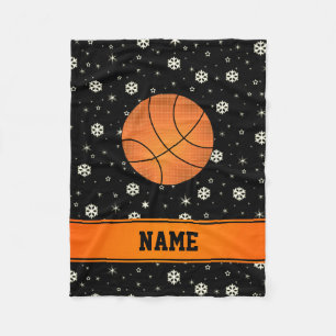 Couverture Polaire Nom personnalisé basketball noir snowlakes