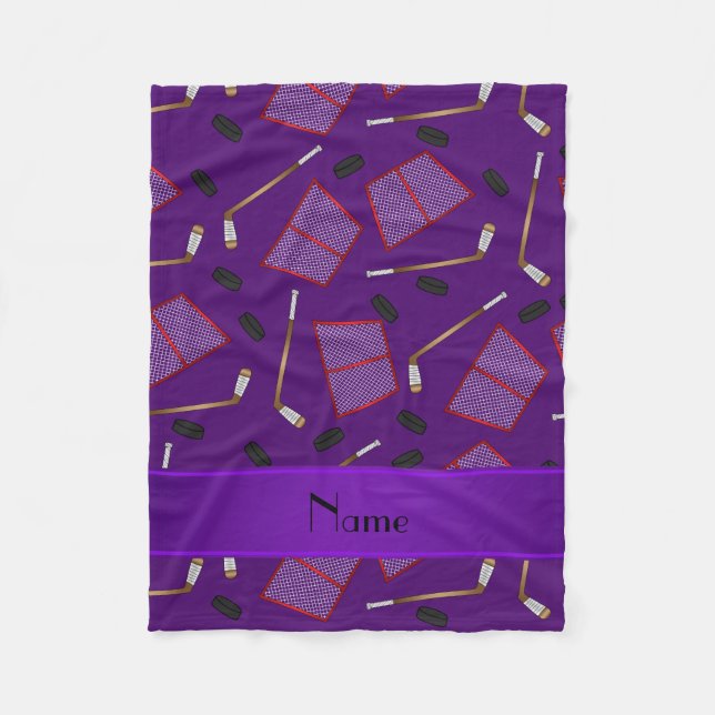 Couverture Polaire Nom personnalisé bâtons de hockey violet filets de (Devant)