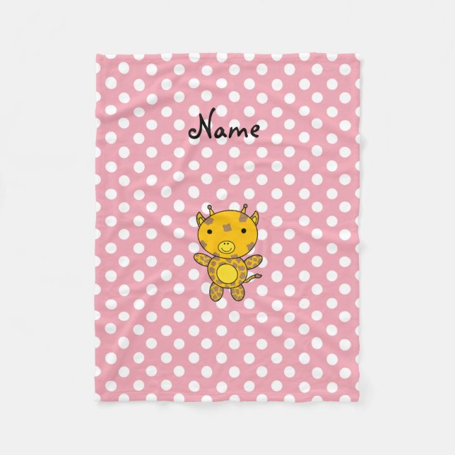 Couverture Polaire Nom personnalisé bébé girafe pois roses (Devant)