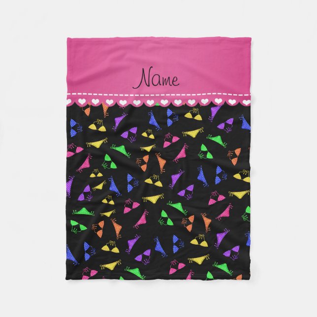 Couverture Polaire Nom personnalisé bikinis arc-en-ciel noir (Devant)