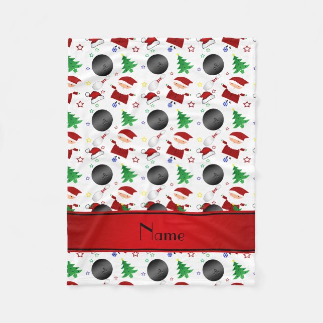 Couverture Polaire Nom personnalisé blanc bowling motif de Noël (Devant)