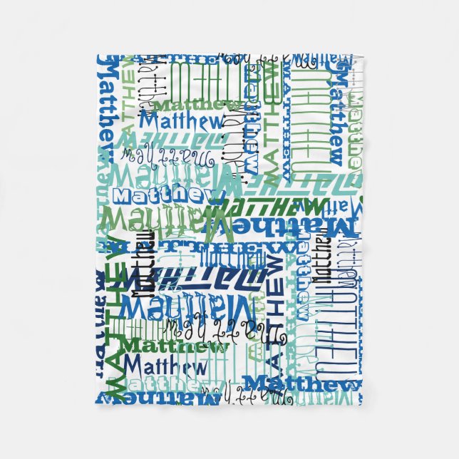 Couverture Polaire Nom personnalisé bleu/vert Personnalisé Collage Bo (Devant)