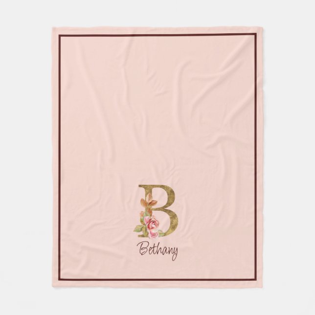 Couverture Polaire Nom personnalisé Blush Roses Rose lettre B en feui (Devant)