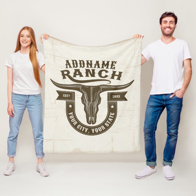 Couverture Polaire NOM personnalisé Bull Steer Skull Western Ranch (En situation)