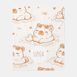Couverture Polaire Nom personnalisé Capybara mignon avec lunettes de