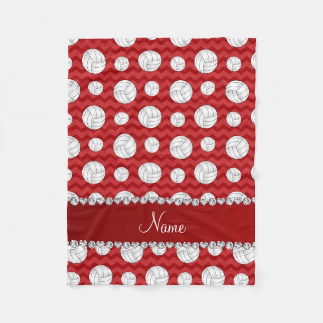 Couverture Polaire Nom personnalisé chevrons rouges volleyballs (Devant)