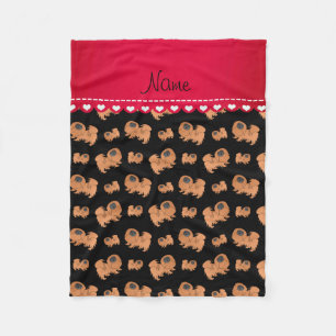 Couverture Polaire Nom personnalisé Chiens pekingais noirs
