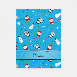 Couverture Polaire Nom personnalisé ciel bleu panda santas noël