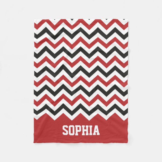 Couverture Polaire Nom personnalisé classique rouge et noir Chevron (Devant)