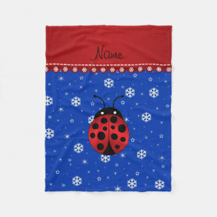 Couverture Polaire Nom personnalisé coccinelle bleu flocons de neige