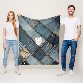 Couverture Polaire Nom personnalisé correctifs denim jeans bleus pour