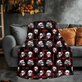 Couverture Polaire Nom personnalisé Crâne gothique et Halloween Rose