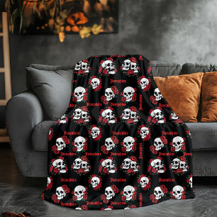 Couverture Polaire Nom personnalisé Crâne gothique et Halloween Rose