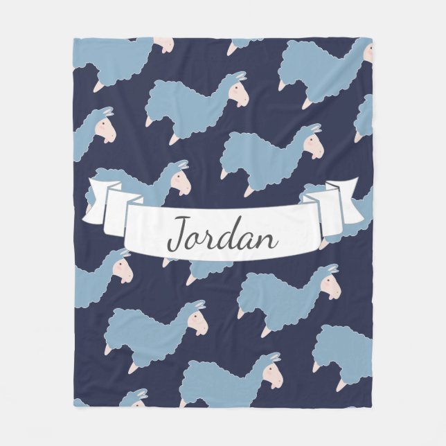 Couverture Polaire Nom personnalisé Cute Blue Llamas (Devant)