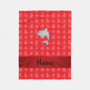 Couverture Polaire Nom personnalisé dauphin rouge noël arbres