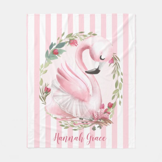 Couverture Polaire Nom personnalisé de cygne de rose d'aquarelle (Devant)