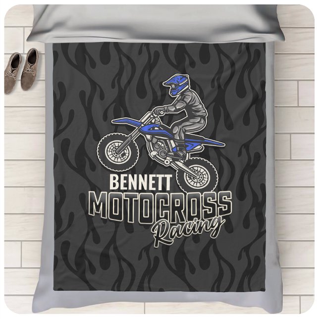 Couverture Polaire Nom personnalisé Dirt Vélo Rider Motocross Racing (Créateur téléchargé)