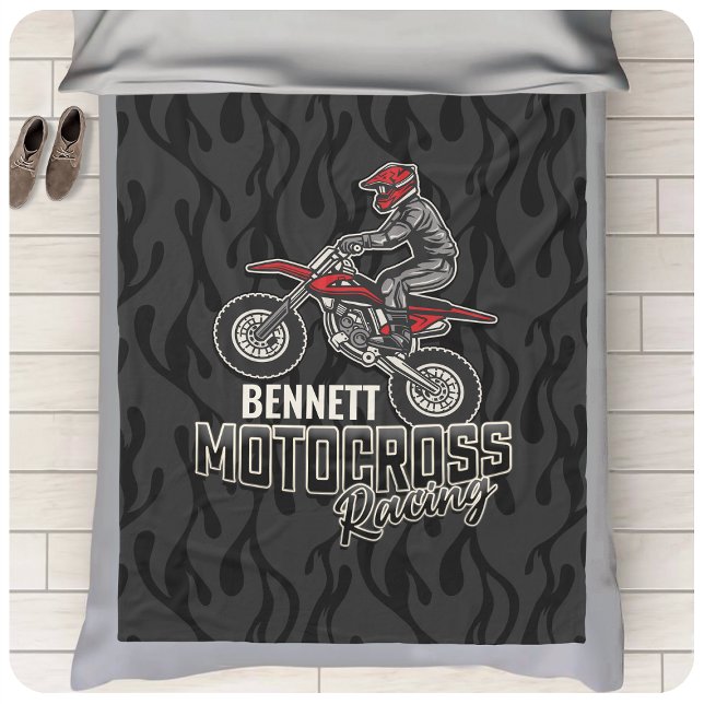 Couverture Polaire Nom personnalisé Dirt Vélo Rider Motocross Racing (Créateur téléchargé)