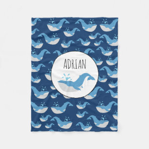 Couverture Polaire Nom personnalisé du Motif de baleines de l'océan b
