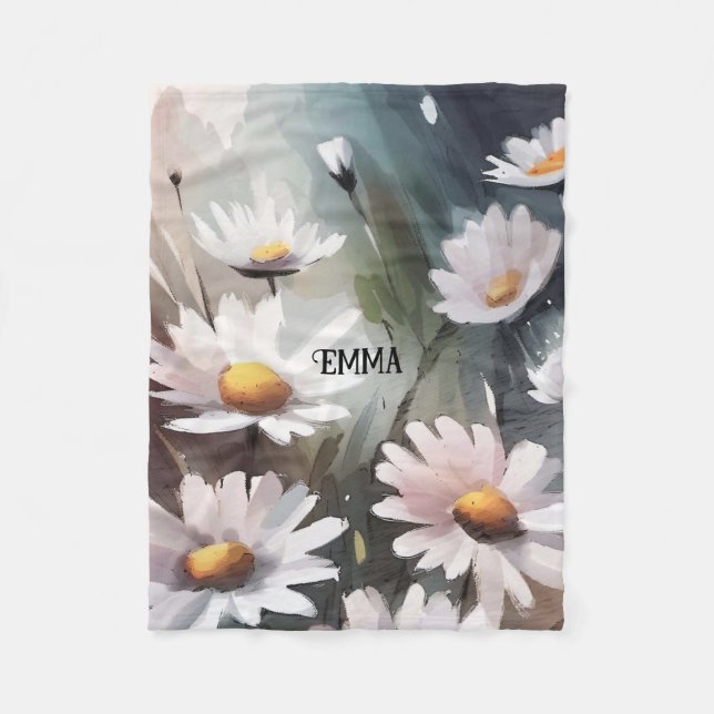 Couverture Polaire Nom personnalisé du Motif de marguerites aquarelle (Devant)
