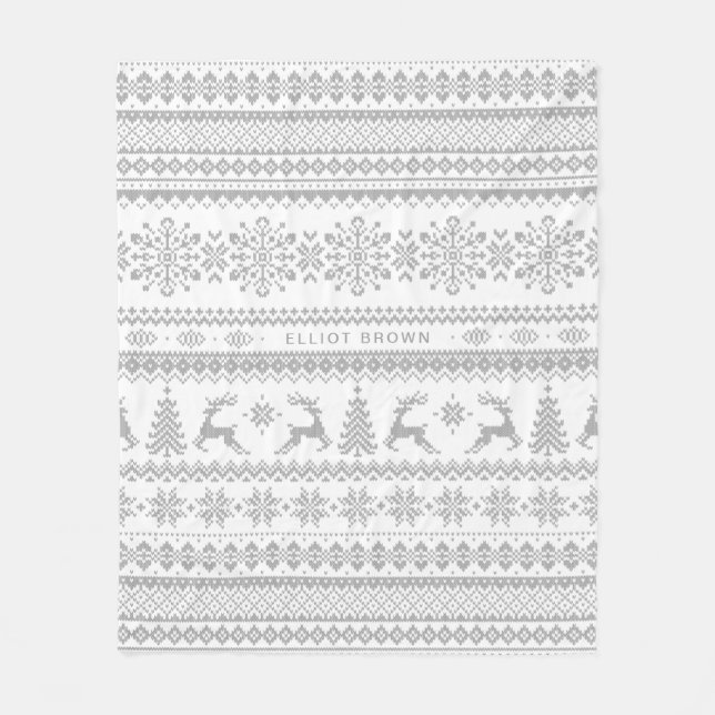 Couverture Polaire Nom Personnalisé Gris Et Blanc Chandail De Noël (Devant)