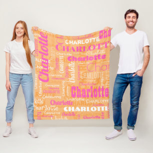 Couverture Polaire Nom personnalisé Hot rose orange Motif répétitif