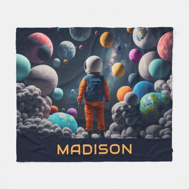 Couverture Polaire Nom personnalisé Imaginaire Espace enfant (Devant (Horizontal))