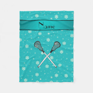 Couverture Polaire Nom personnalisé lacrosse turquoise flocons de nei