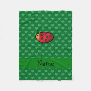 Couverture Polaire Nom personnalisé ladybug coeurs verts