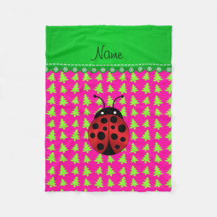 Couverture Polaire Nom personnalisé ladybug rose vert arbres
