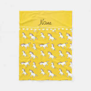 Couverture Polaire Nom personnalisé licorne arc-en-ciel jaune
