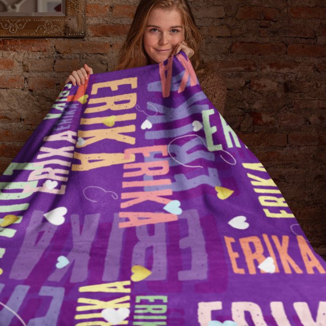Couverture Polaire Nom personnalisé Monogramme Gras Couleurs Cool vio (Créateur téléchargé)