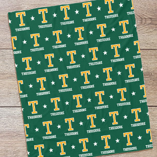 Couverture Polaire Nom personnalisé Monogramme Star Gold Green