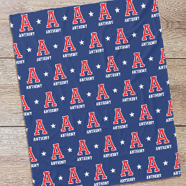 Couverture Polaire Nom personnalisé Monogramme Star Red Navy