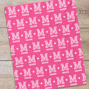 Couverture Polaire Nom personnalisé Monogramme Star Rose