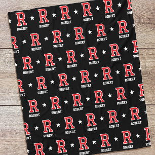 Couverture Polaire Nom personnalisé Monogramme Star Rouge Noir