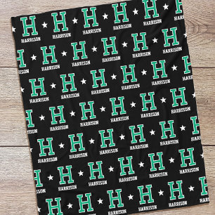 Couverture Polaire Nom personnalisé Monogramme Star Vert Noir