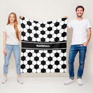 Couverture Polaire Nom personnalisé motif de balle de football noir e