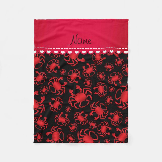 Couverture Polaire Nom personnalisé motif de crabe rouge noir (Devant)