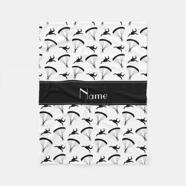 Couverture Polaire Nom personnalisé motif de parachutisme blanc (Devant)